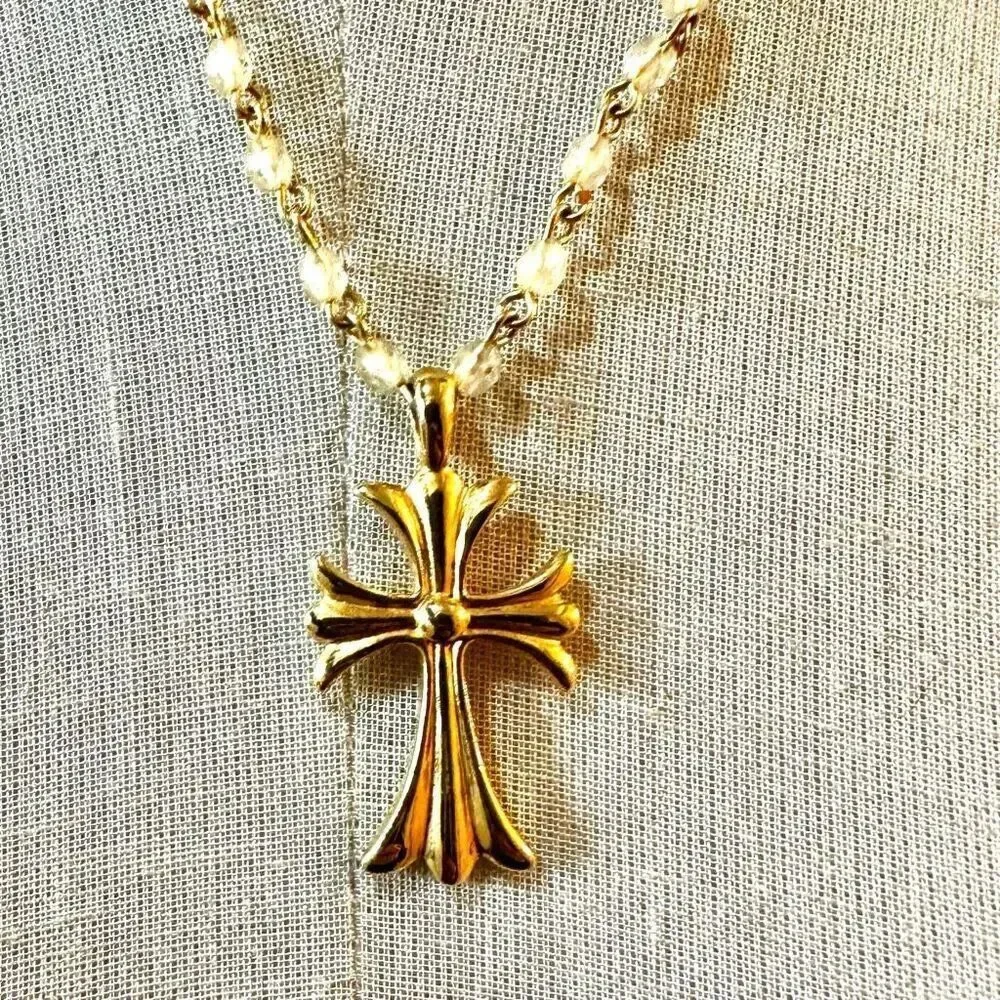 Worthington beaded  gold tone cross necklace